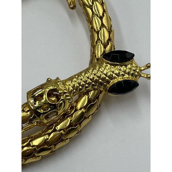 Vintage Golden Mesh Stretch Black Eye Rhinestone Egyptian Snake Coil Bracelet - Picture 9 of 14